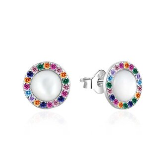 Stříbrné náušnice s barevnými zirkony a perletí AGT-E203PC Agato