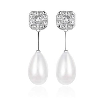 Stříbrné visací náušnice se zirkony a perlou AGT-E095PW-P Agato