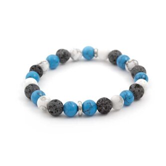 Korálkový náramek z howlitu a lávového kamene MINK66 Agato / Délka: 19 cm