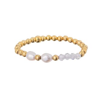 Pozlacený korálkový prsten s pravou perlou AL4815-Oro Alisia / Obvod: 53 mm - 53 mm