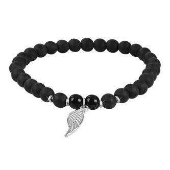 Korálkový náramek z onyxu s andělským křídlem Troli / Délka: 17 cm