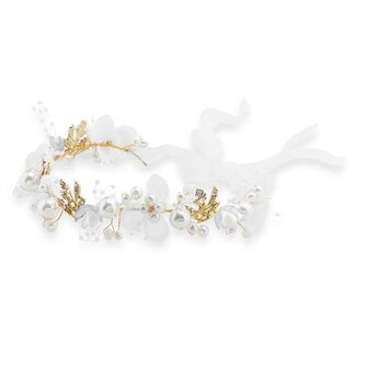 Propracovaná perličková čelenka s květinami Troli