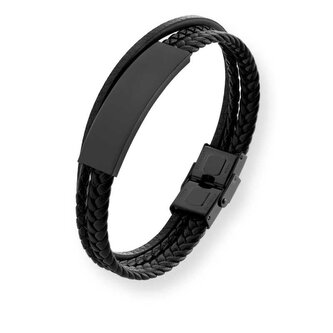 Moderní černý náramek pro muže Leather VABOB033 Troli