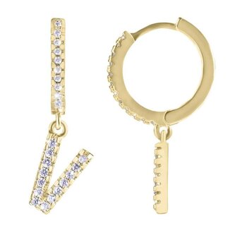 Kruhová pozlacená single náušnice "V" se zirkony Troli