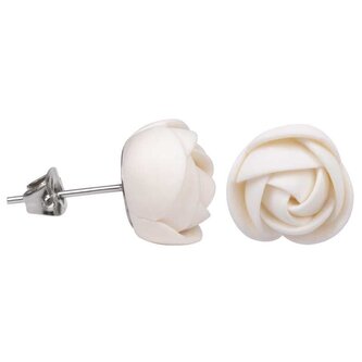 Bílé náušnice puzetky kytičky Troli