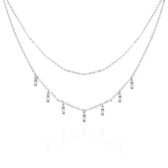 Dvojitý stříbrný náhrdelník se zirkony AGT-N007W Agato