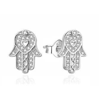Třpytivé stříbrné náušnice Ruka Fátimy AGT-E118PW Agato