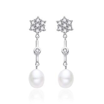 Stříbrné visací náušnice se zirkony a perlou AGT-E143PW-P Agato