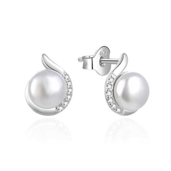 Elegantní stříbrné náušnice s perlou a zirkony AGT-E073PW-P Agato