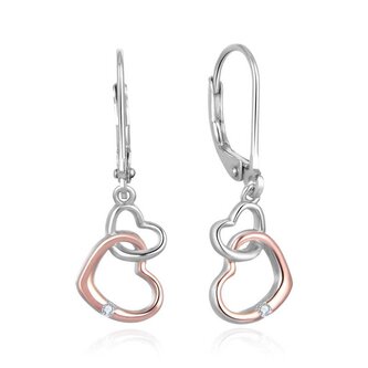 Romantické stříbrné bicolor náušnice se srdíčky AGUC2608 Beneto