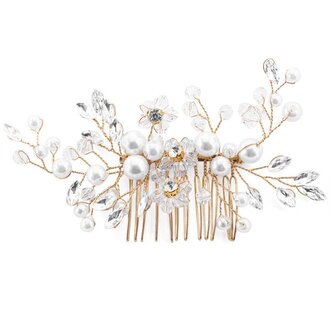 Nádherný pozlacený hřeben do vlasů s kamínky a perlami Troli