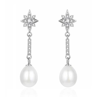Překrásné visací náušnice se zirkony a perlou AGT-E090PW-P Agato