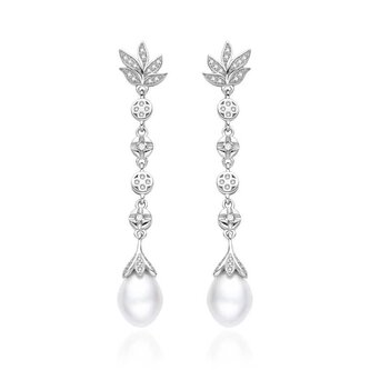 Elegantní stříbrné náušnice se zirkony a perlou AGT-E121PW-P Agato