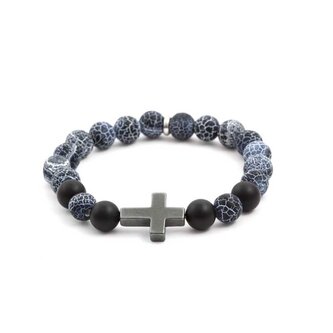 Korálkový náramek z achátu a hematitu MINK53 Agato / Délka: 19 cm