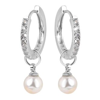 Půvabné kruhové náušnice s krystaly a perlou 2v1 VREPE003SI Troli