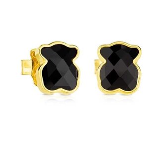 Pozlacené medvídkové náušnice s onyxem Icon Color 815433501 Tous