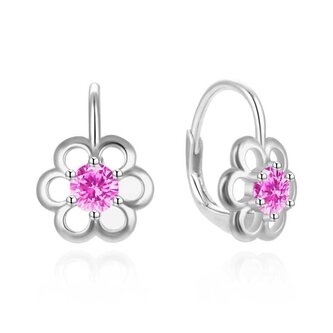 Stříbrné kytičkové náušnice s růžovým zirkonem AGT-E225LP Agato
