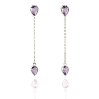 Půvabné dlouhé stříbrné náušnice s ametysty AMEAGUP2719 Beneto Exclusive