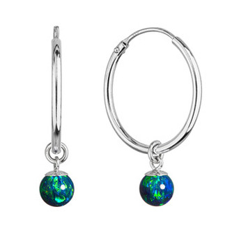 Stříbrné kruhové náušnice 2v1 se syntetickým zeleným opálem 11410.3 Evolution Group
