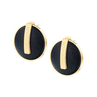 Jedinečné pozlacené náušnice s černou kůží T-Round TJAYF01 Trussardi