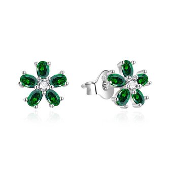 Stříbrné náušnice Kytičky se zelenými zirkony AGT-E243PGR Agato