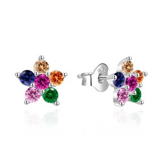 Stříbrné kytičkové náušnice s barevnými zirkony AGT-E172PC Agato