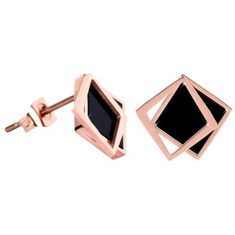 Bronzové náušnice ve tvaru dvojitého čtverce / černé Troli