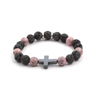 Korálkový náramek z lávového kamene, howlitu a hematitu MINK78/17 Agato