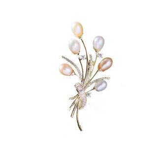 Brož perlová kytice s krystaly Gold Troli