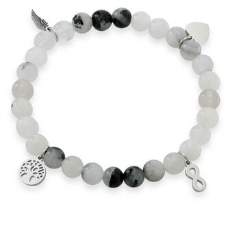 Korálkový náramek z rutilovaného křemene s ochrannými přívěsky Troli / Délka: 17 cm