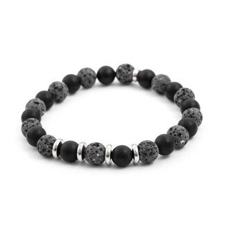 Korálkový náramek z achátu a lávového kamene MINK58 Agato / Délka: 17 cm