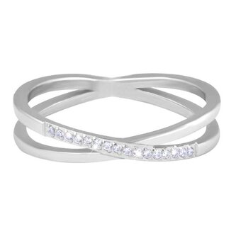 Jemný dvojitý prsten z oceli s čirými zirkony Silver Troli / Obvod: 57 mm - 57 mm