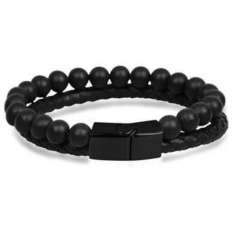 Černý pánský náramek z kůže a korálků Leather Troli