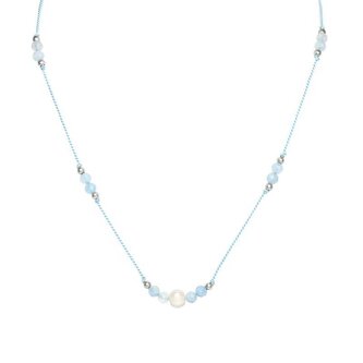 Šňůrkový náhrdelník s akvamarínem a říční perlou HE06K3S-LB Agato