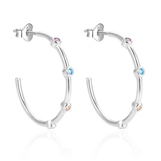 Stříbrné kruhové náušnice s barevnými zirkony AGT-E067PC Agato
