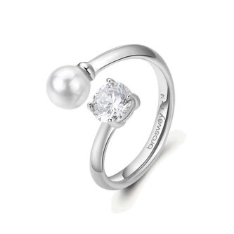 Otevřený ocelový prsten se zirkonem a perlou Affinity BFF190 Brosway / Obvod: 54 mm - 54 mm
