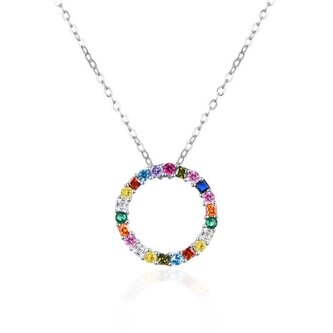 Stříbrný náhrdelník Kroužek s barevnými zirkony AGT-N032C (řetízek, přívěsek) Agato