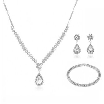 Dámská sada šperků s čirými zirkony Kapka (náhrdelník, náramek, náušnice) Troli