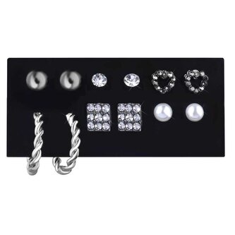Sada kruhových náušnic a pecek se zirkony Silver (6 párů) Troli
