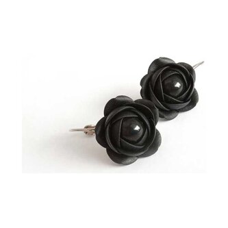 Černé visací náušnice s perličkou kytičky Troli