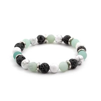 Korálkový náramek z amazonitu, lávového kamene a howlitu MINK36 Agato / Délka: 18 cm