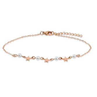 Růžově pozlacený náramek na nohu s perlami a hvězdami Troli