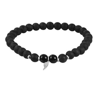 Kuličkový náramek z onyxu s andělským křídlem Troli / Délka: 17 cm