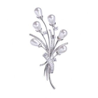 Brož perlová kytice s krystaly Silver Troli