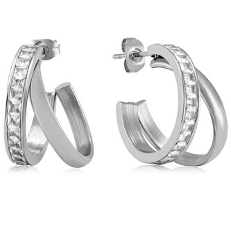 Dvojité ocelové náušnice kruhy se zirkony VAAJDE201714-2 Troli