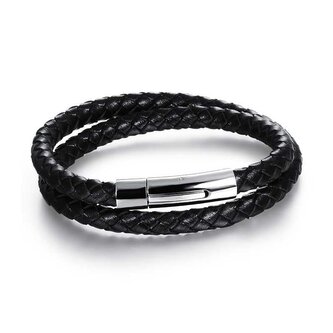 Dvojitý náramek z černé kůže Leather Troli