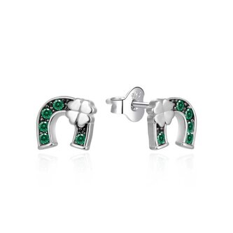 Stříbrné náušnice Podkova se zelenými zirkony AGT-E168PGR Agato