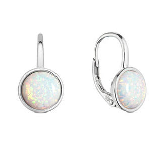 Stříbrné visací náušnice s bílým syntetickým opálem 11466.1 white Evolution Group