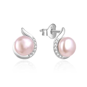 Elegantní stříbrné náušnice s pravou perlou a zirkony AGT-E219PW-PPI Agato