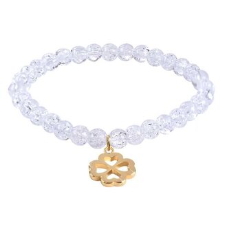 Korálkový náramek z popraskaného křišťálu se čtyřlístkem Troli / Délka: 20 cm